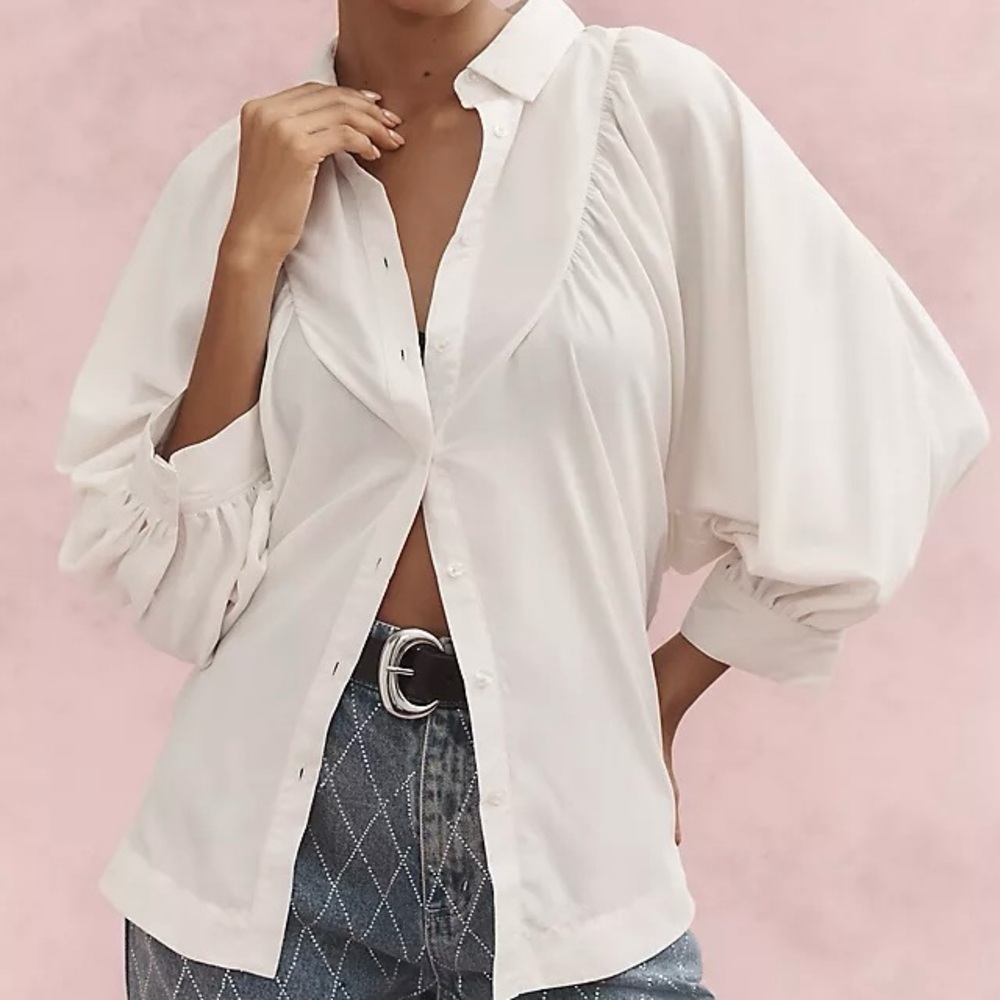 NWT Maeve Anthropologie Size Large Balloon Sleeve Collared Button Down Blouse
